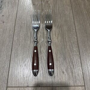 Chefs Dinner Fork Bistro Woodgrain Brown 18/8 Stainless Steel Set of 2